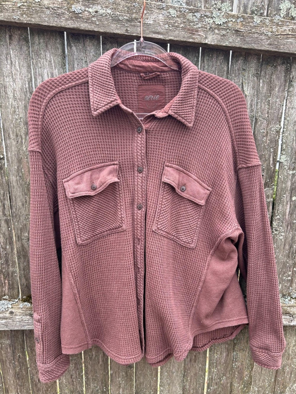 aerie Dusty Mauve Waffle Knit Button-Down Shirt